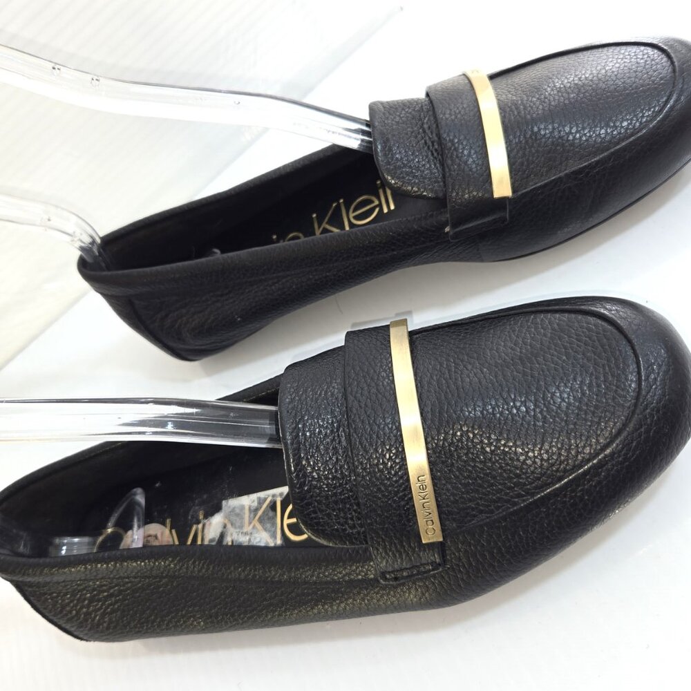 Calvin Klein Lilliana Women's Black Textured Leather Comfort Loafers Size 7.5
